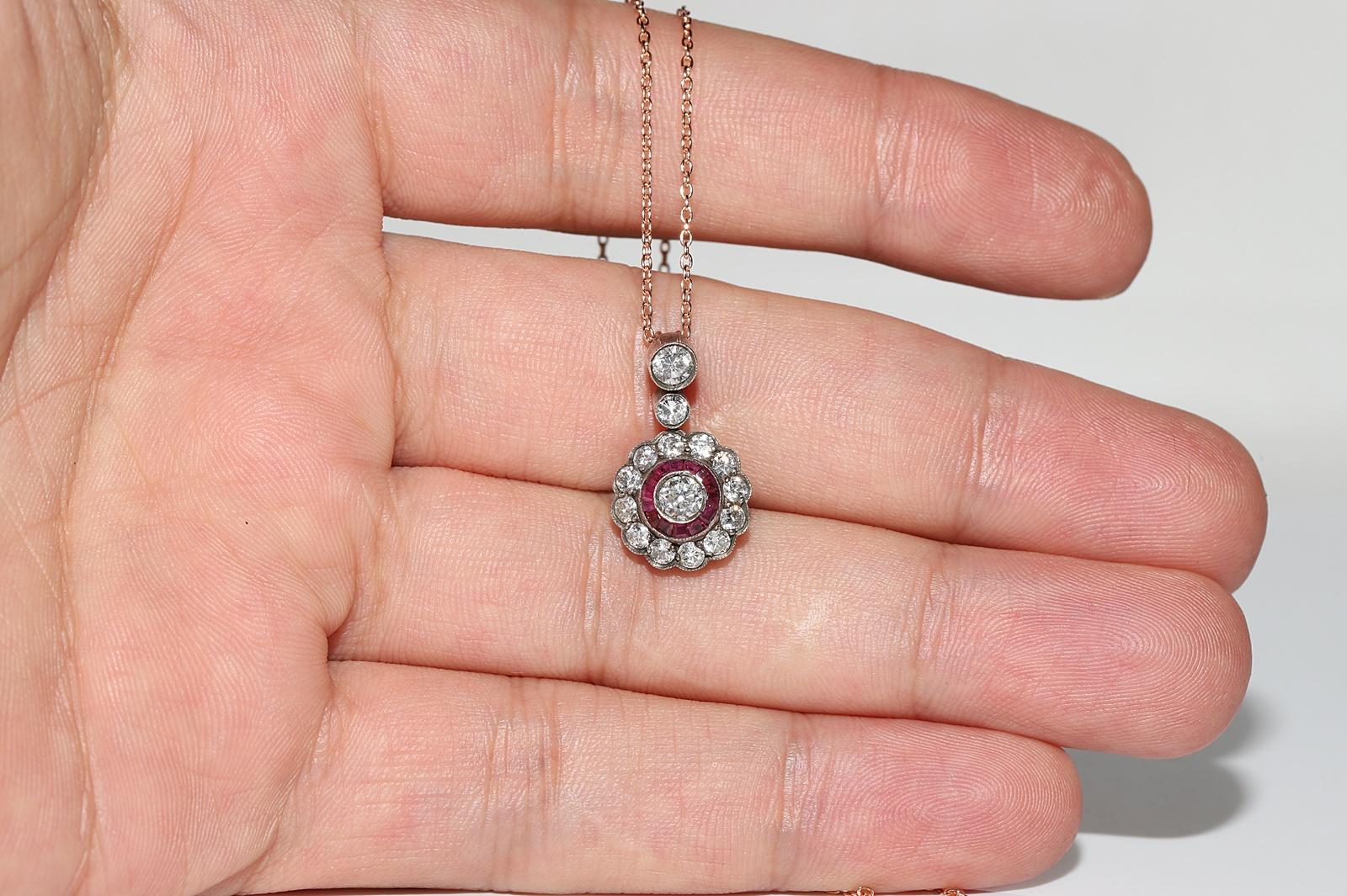 Vintage Circa 1980s 14k Gold Top Silver Natural Diamond And Ruby Necklace For Sale 5
