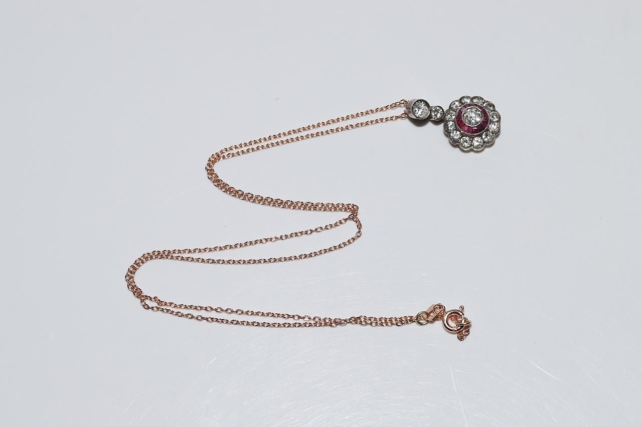 Vintage Circa 1980s 14k Gold Top Silver Natural Diamond And Ruby Necklace For Sale 7