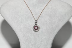 Vintage Circa 1980s 14k Gold Top Silver Natural Diamond And Ruby Necklace