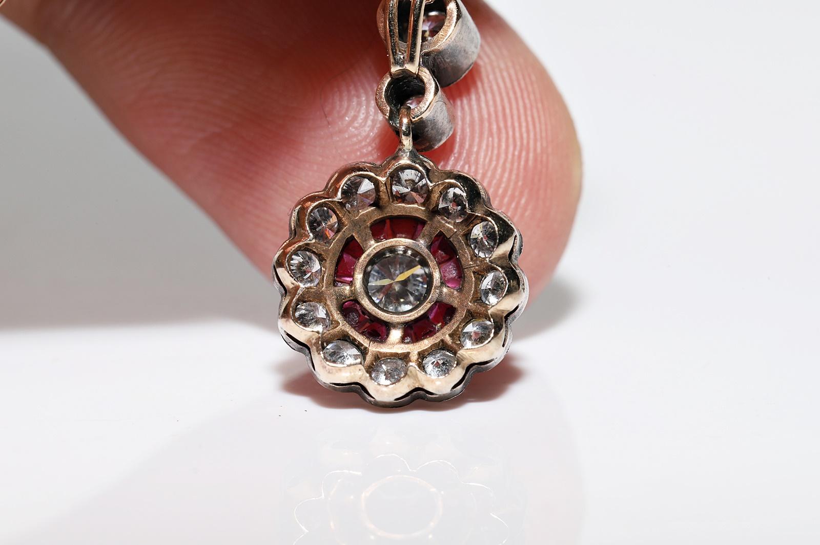 Vintage Circa 1980s 14k Gold Top Silver Natural Diamond And Ruby Necklace For Sale 2