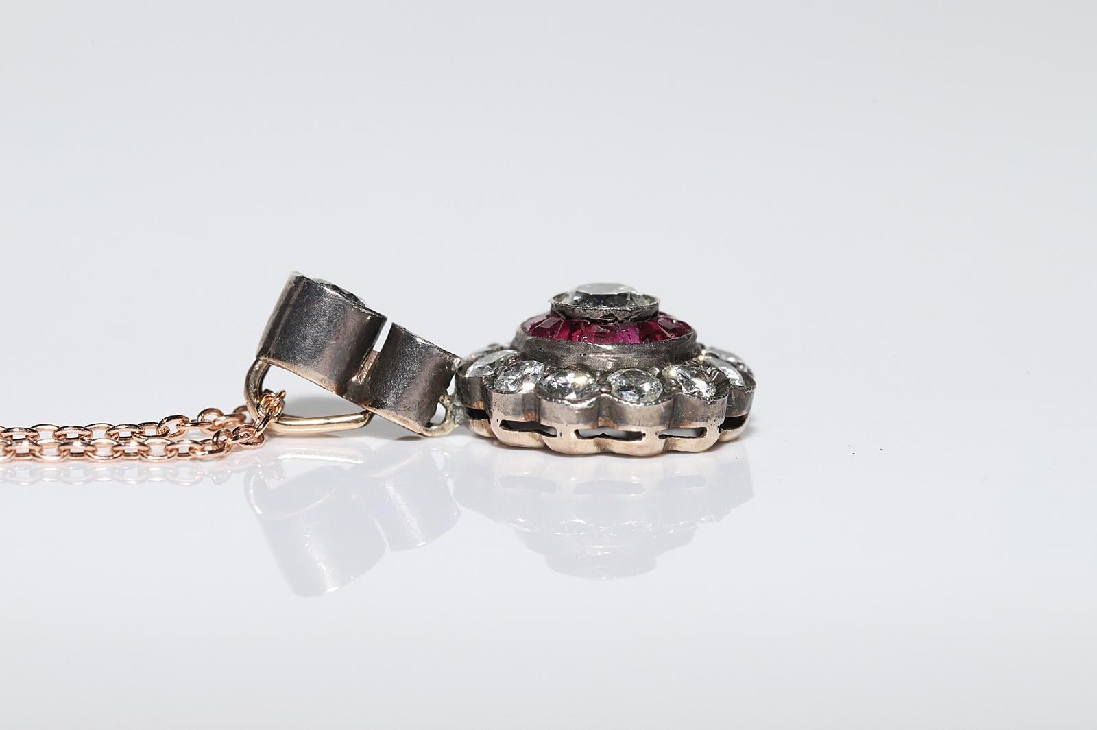 Vintage Circa 1980s 14k Gold Top Silver Natural Diamond And Ruby Necklace For Sale 3