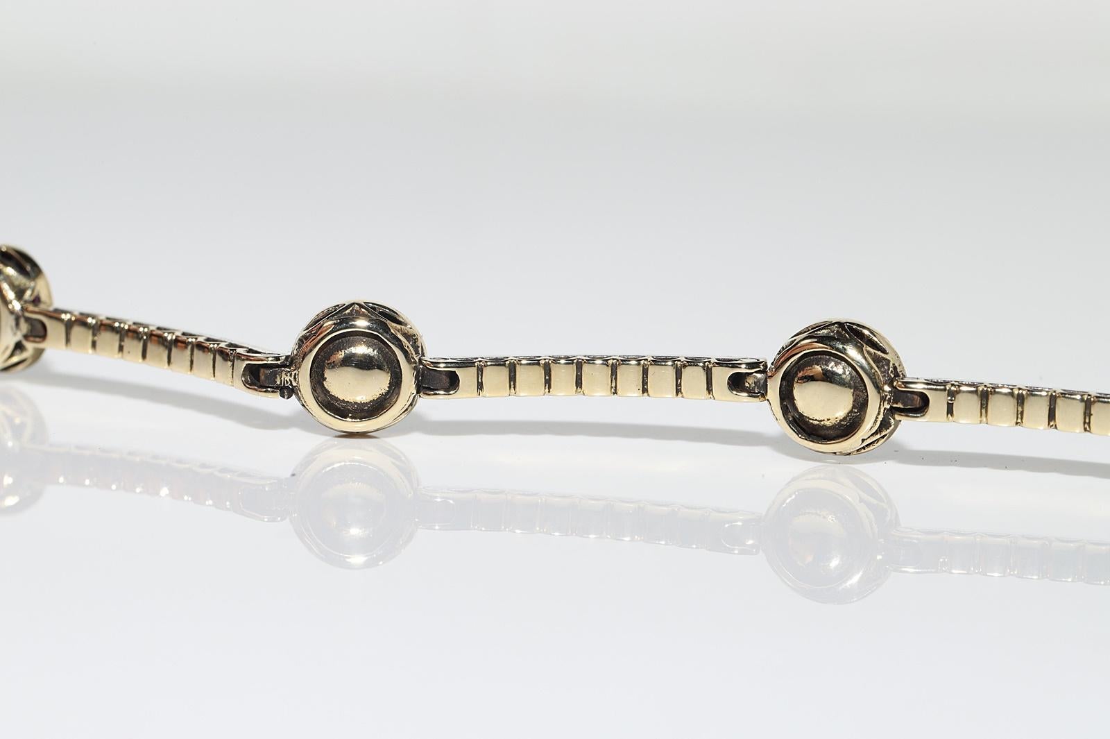 Bracelet tennis vintage des années 1980, or 14 carats, argent, diamants naturels et rubis en vente 4