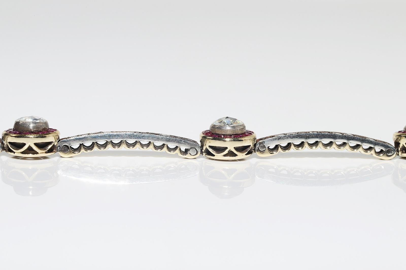 Bracelet tennis vintage des années 1980, or 14 carats, argent, diamants naturels et rubis en vente 5