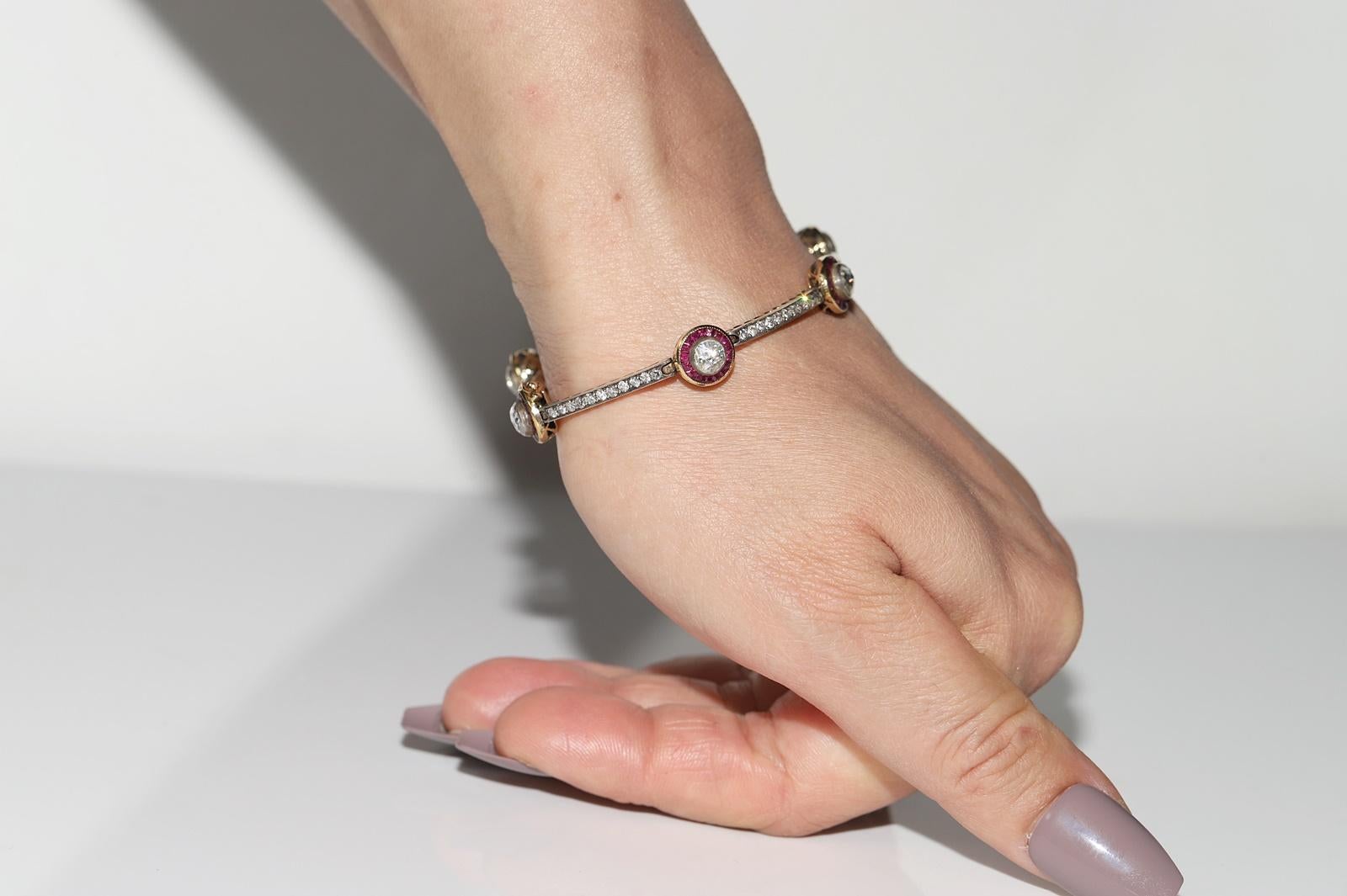 Bracelet tennis vintage des années 1980, or 14 carats, argent, diamants naturels et rubis en vente 14