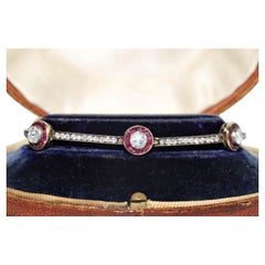 Vintage Circa 1980s 14k Gold Top Silver Natural Diamond And Ruby Tennis Bracelet