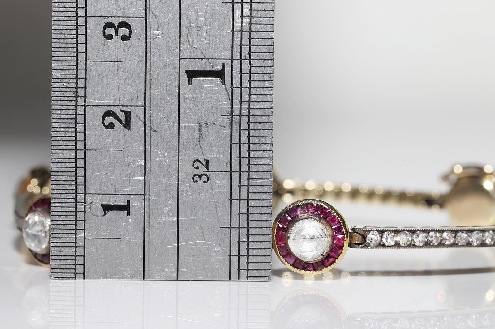 Bracelet tennis vintage des années 1980, or 14 carats, argent, diamants naturels et rubis Bon état - En vente à Fatih/İstanbul, 34