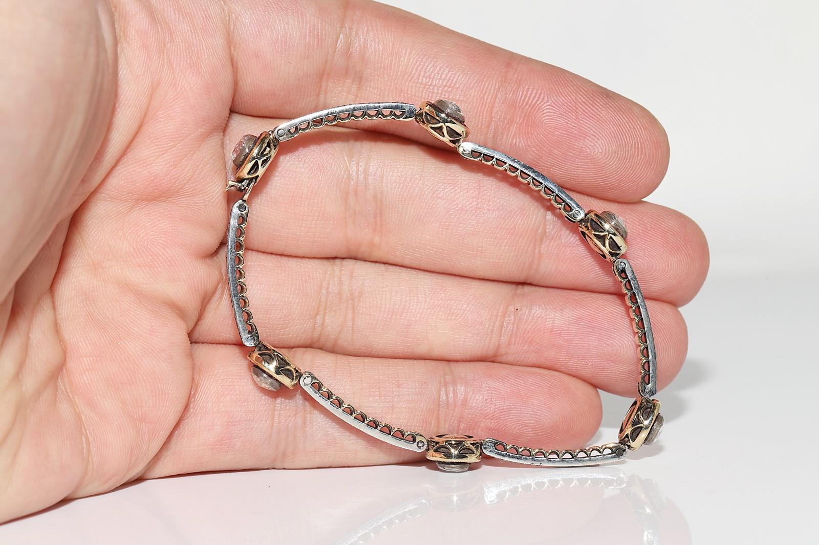 Bracelet tennis vintage des années 1980, or 14 carats, argent, diamants naturels et rubis en vente 1