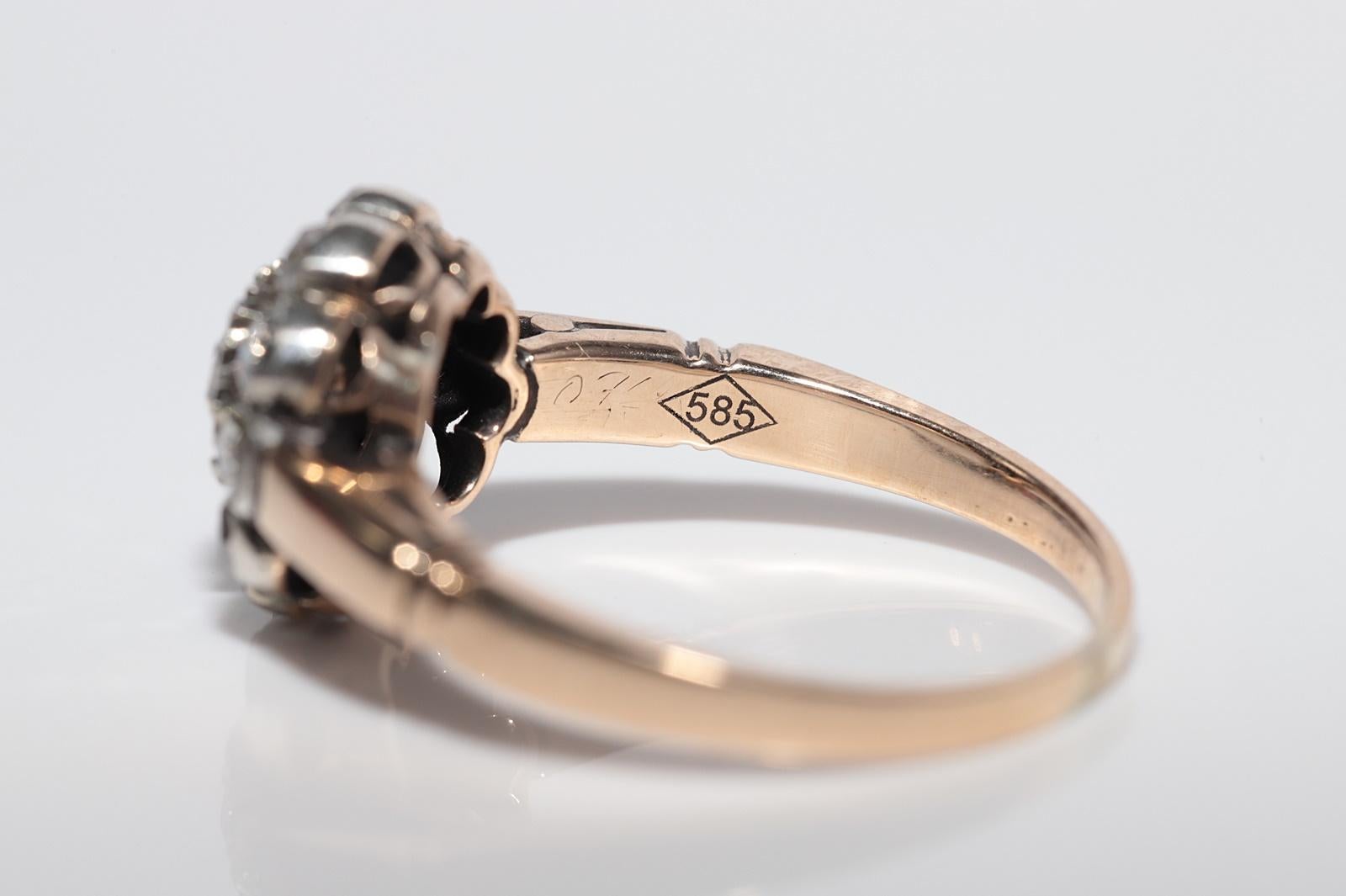 Anello in oro 14k e argento con diamanti naturali taglio rosa, vintage, anni '80 circa in vendita 4