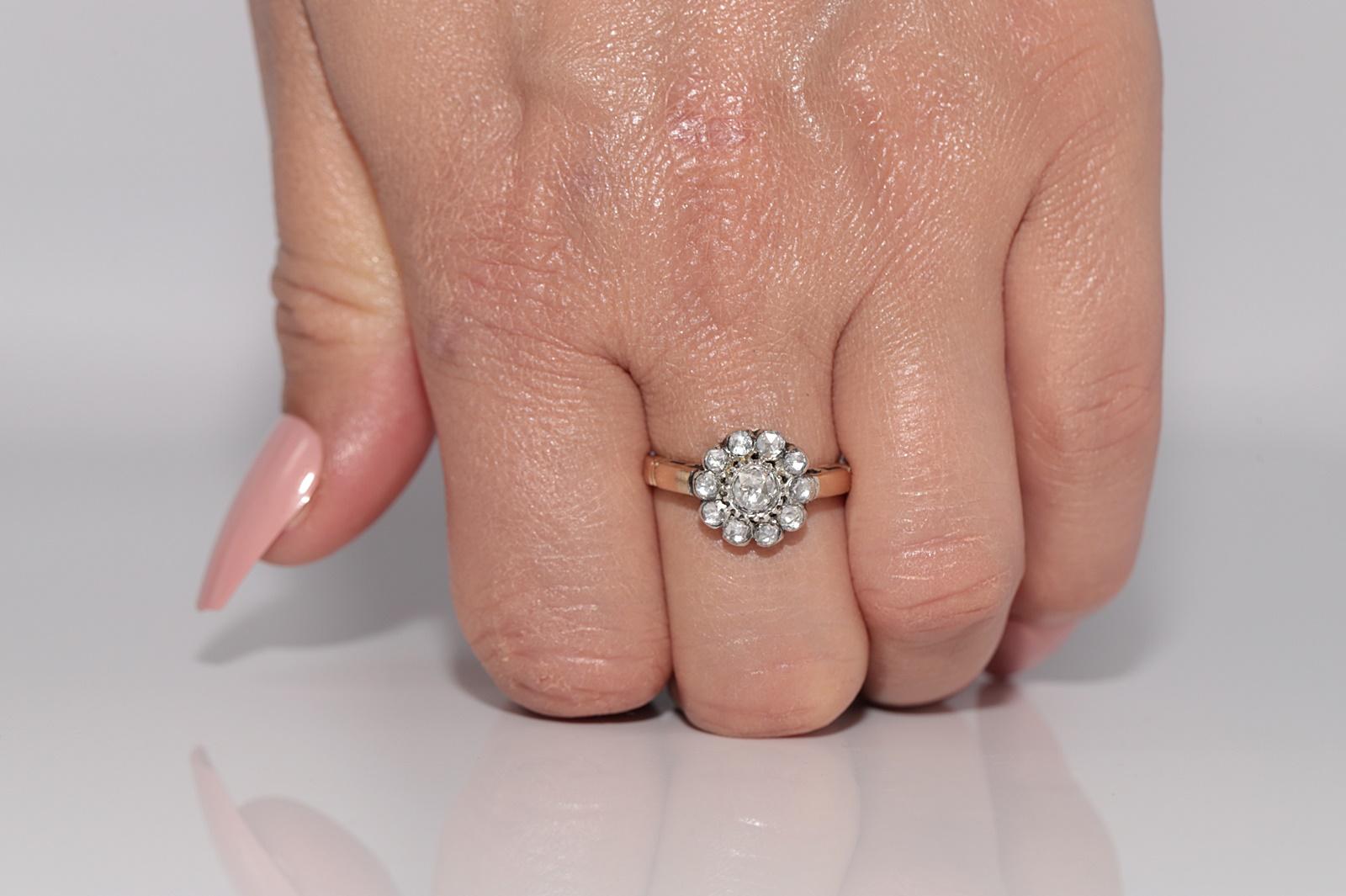 Anello in oro 14k e argento con diamanti naturali taglio rosa, vintage, anni '80 circa in vendita 9