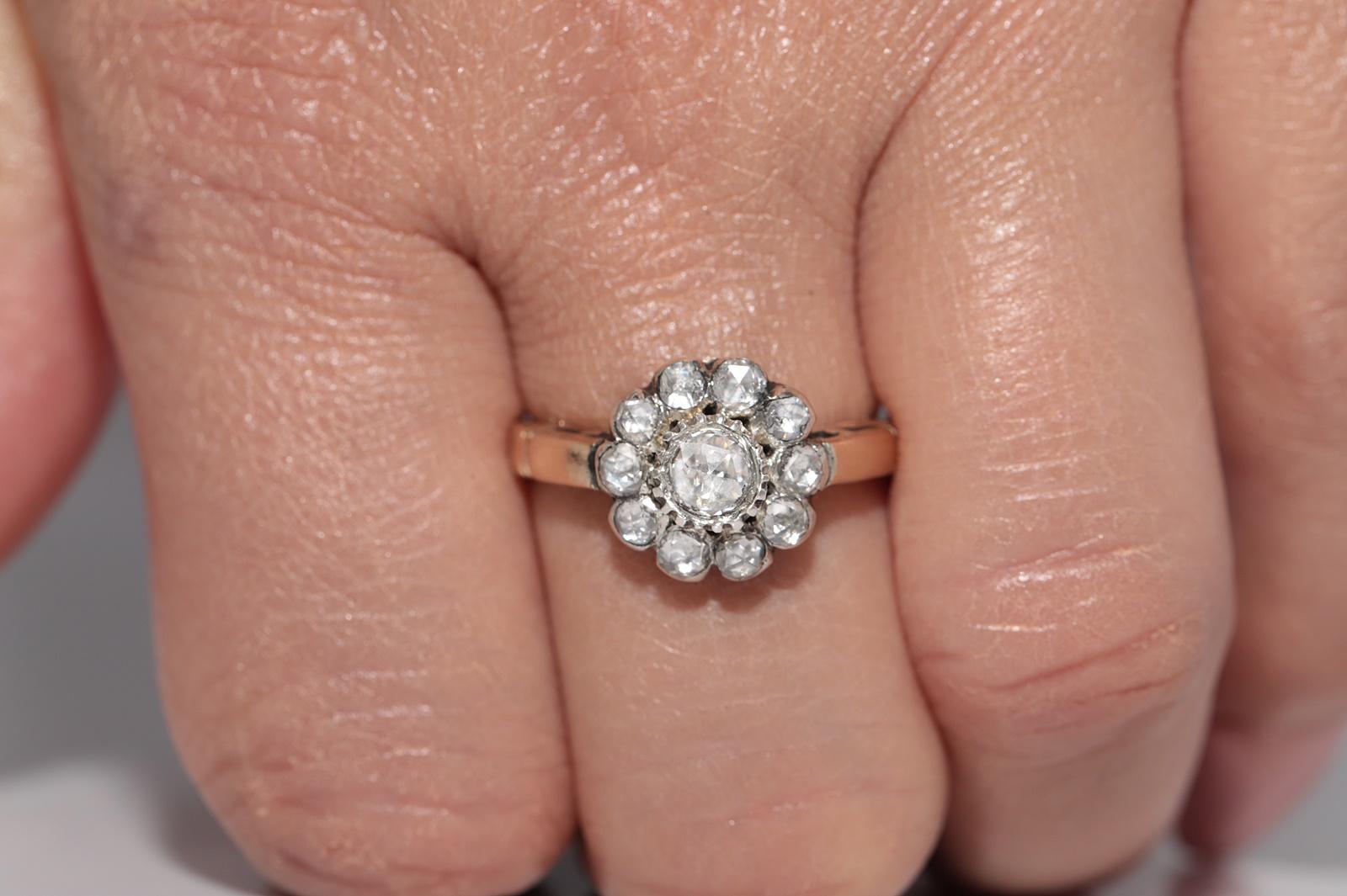 Anello in oro 14k e argento con diamanti naturali taglio rosa, vintage, anni '80 circa in vendita 10