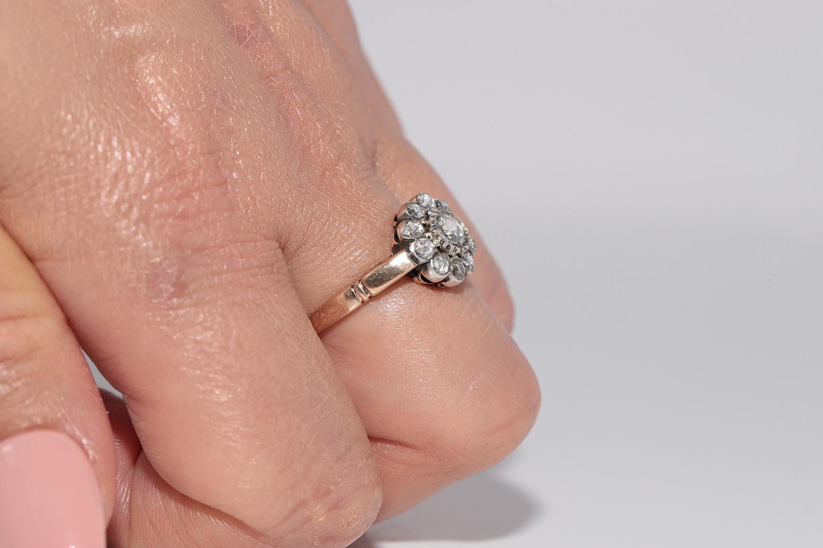 Anello in oro 14k e argento con diamanti naturali taglio rosa, vintage, anni '80 circa in vendita 11