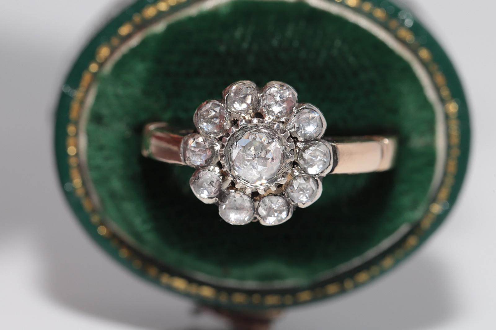 Rétro Anello in oro 14k e argento con diamanti naturali taglio rosa, vintage, anni '80 circa in vendita