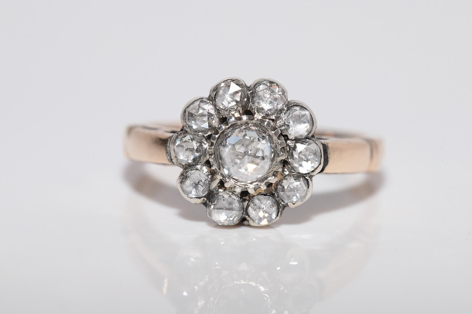 Taglio a rosa Anello in oro 14k e argento con diamanti naturali taglio rosa, vintage, anni '80 circa in vendita