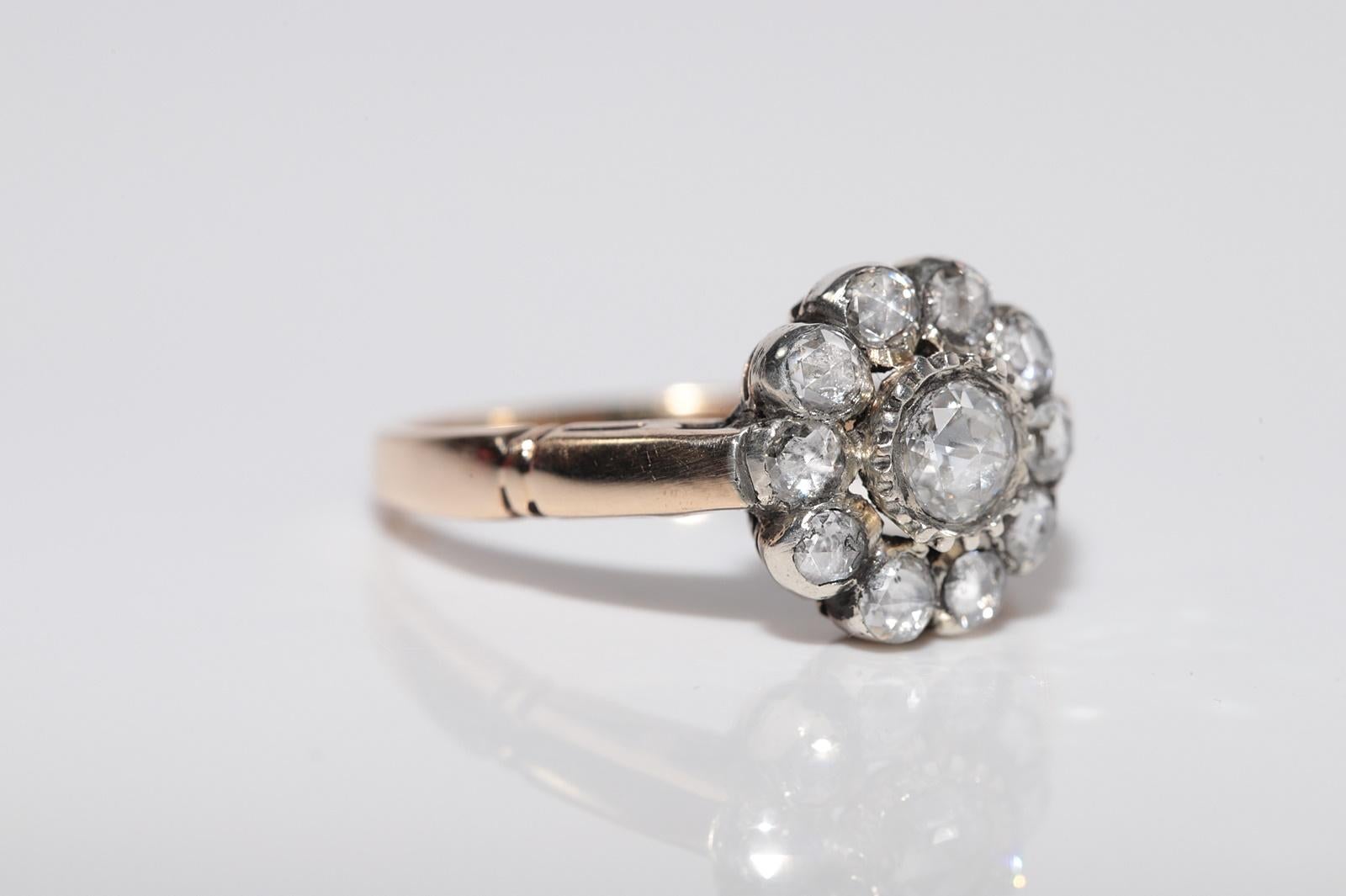 Anello in oro 14k e argento con diamanti naturali taglio rosa, vintage, anni '80 circa In condizioni buone in vendita a Fatih/İstanbul, 34