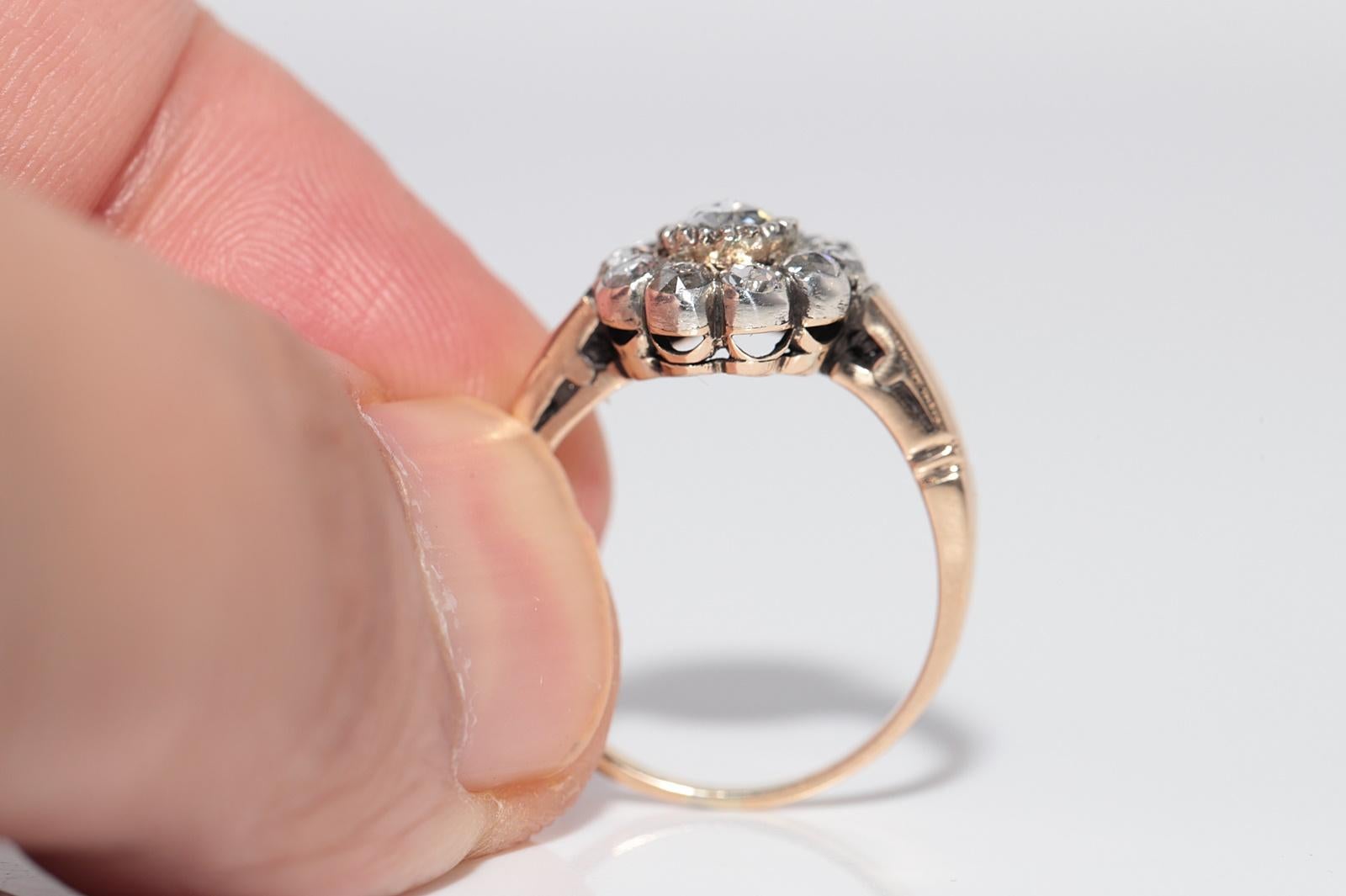 Anello in oro 14k e argento con diamanti naturali taglio rosa, vintage, anni '80 circa in vendita 1