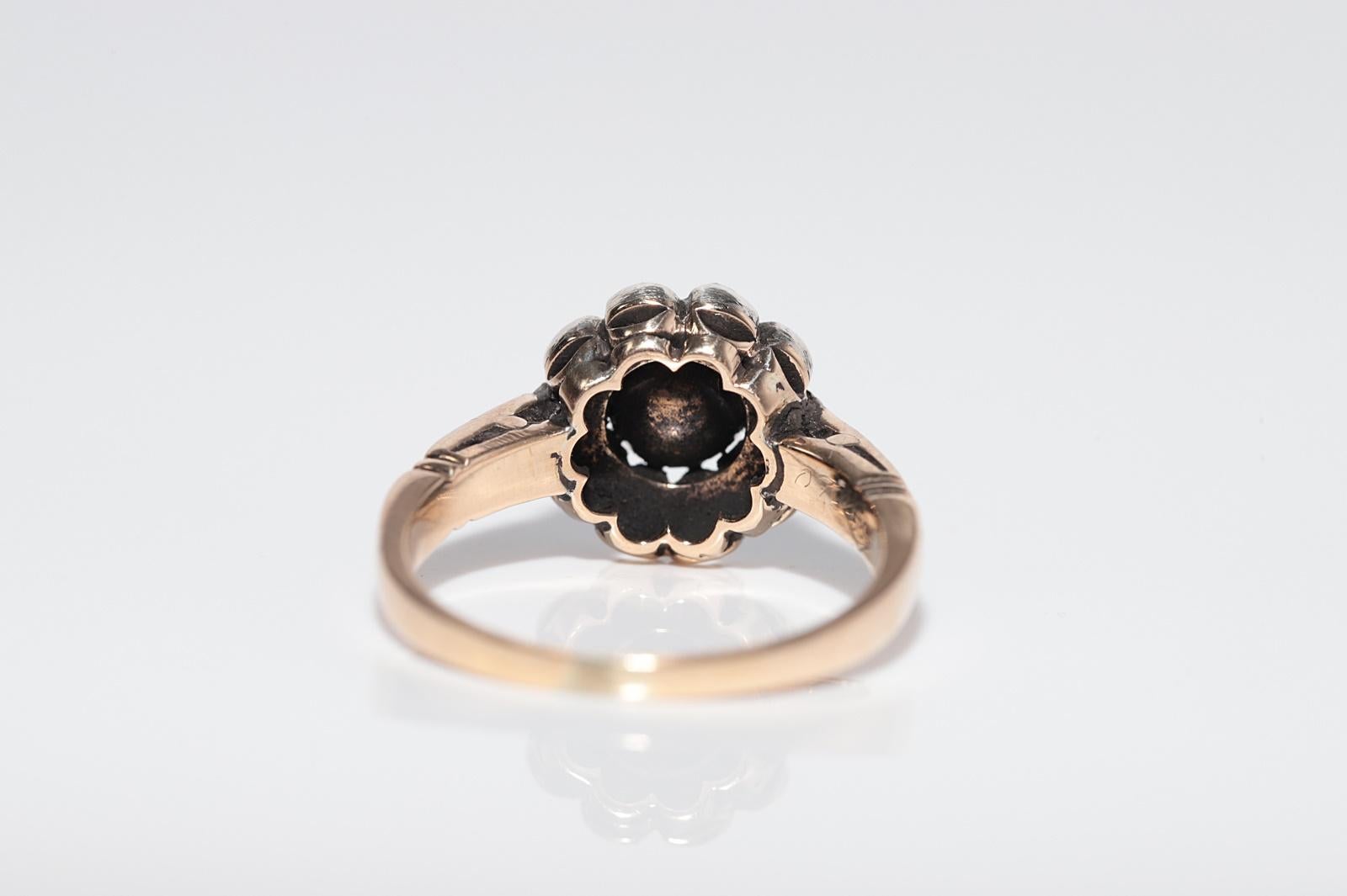 Anello in oro 14k e argento con diamanti naturali taglio rosa, vintage, anni '80 circa in vendita 2