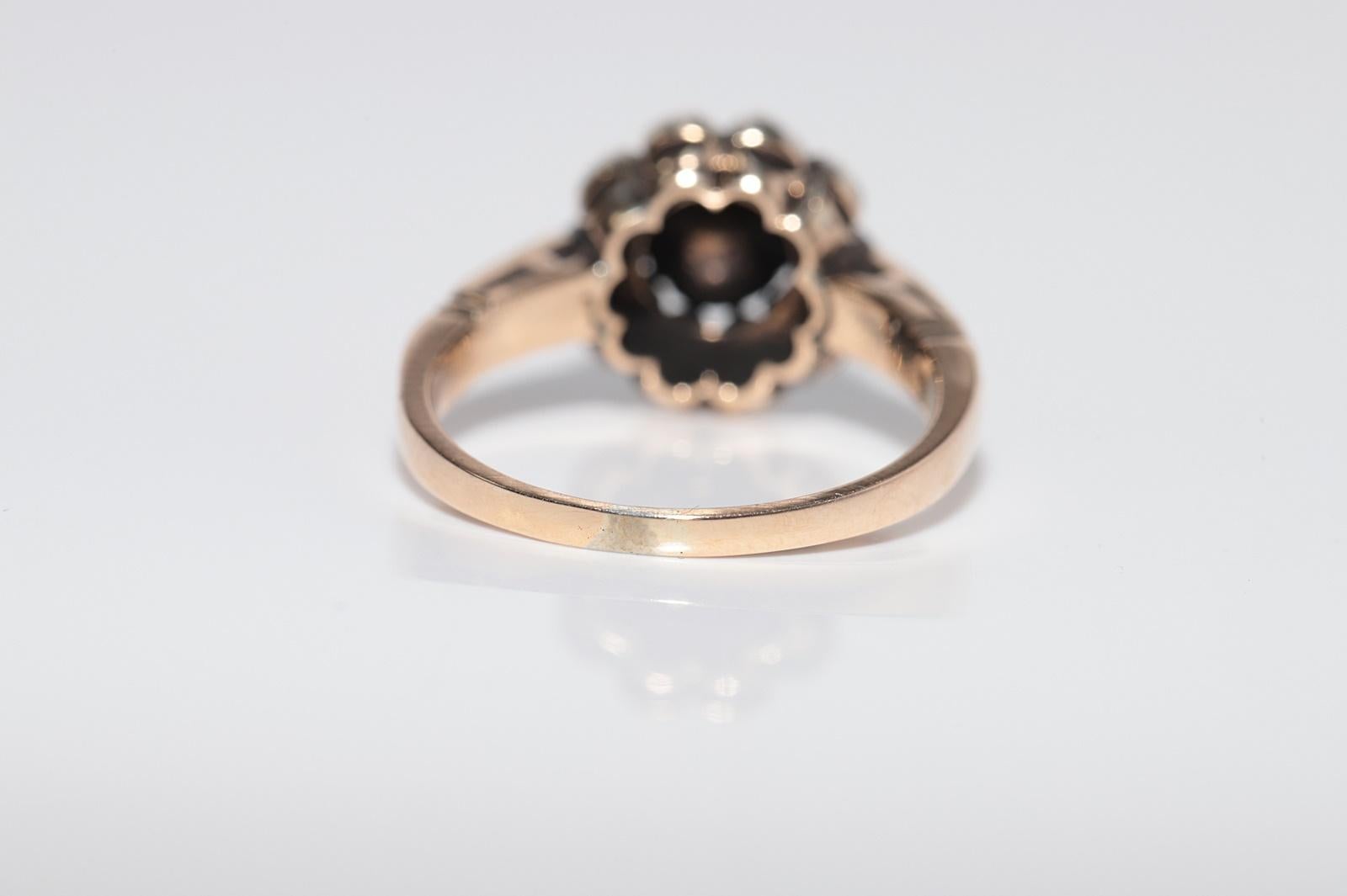 Anello in oro 14k e argento con diamanti naturali taglio rosa, vintage, anni '80 circa in vendita 3
