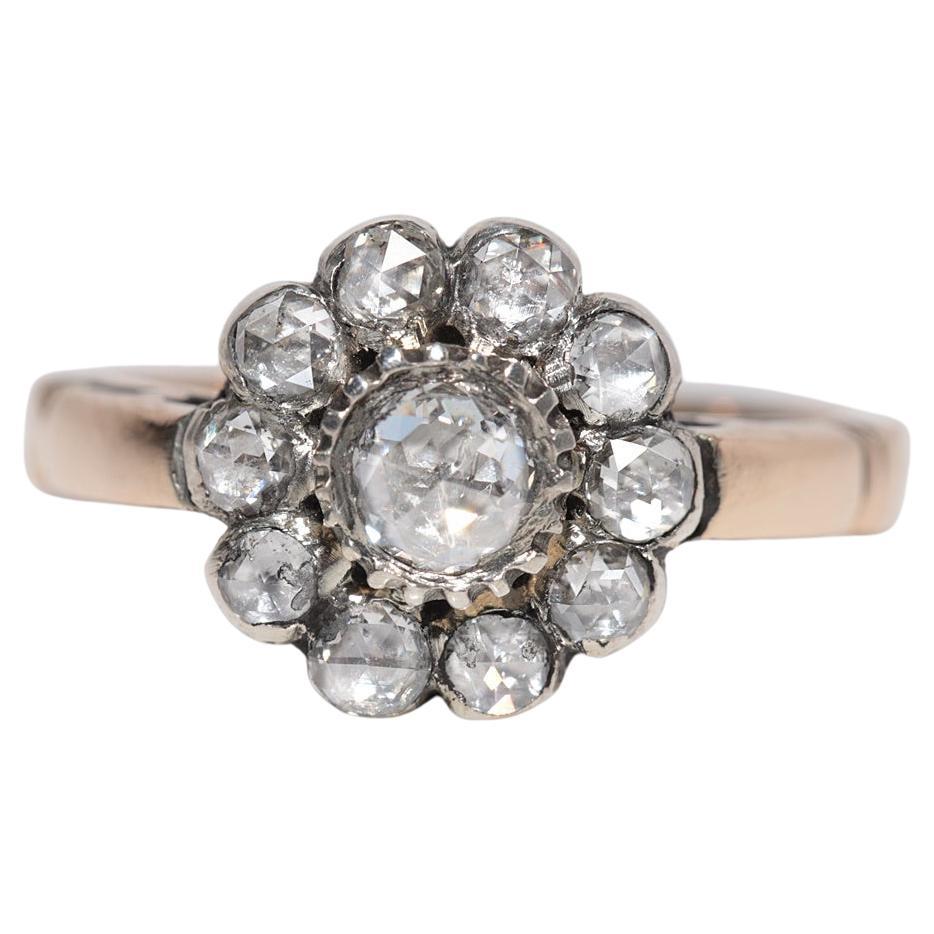 Vintage Circa 1980s 14k Gold Top Silver Natural Rose Cut Diamond Ring