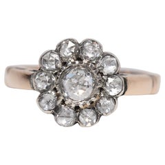 Vintage Circa 1980s 14k Gold Top Silver Natural Rose Cut Diamond Ring