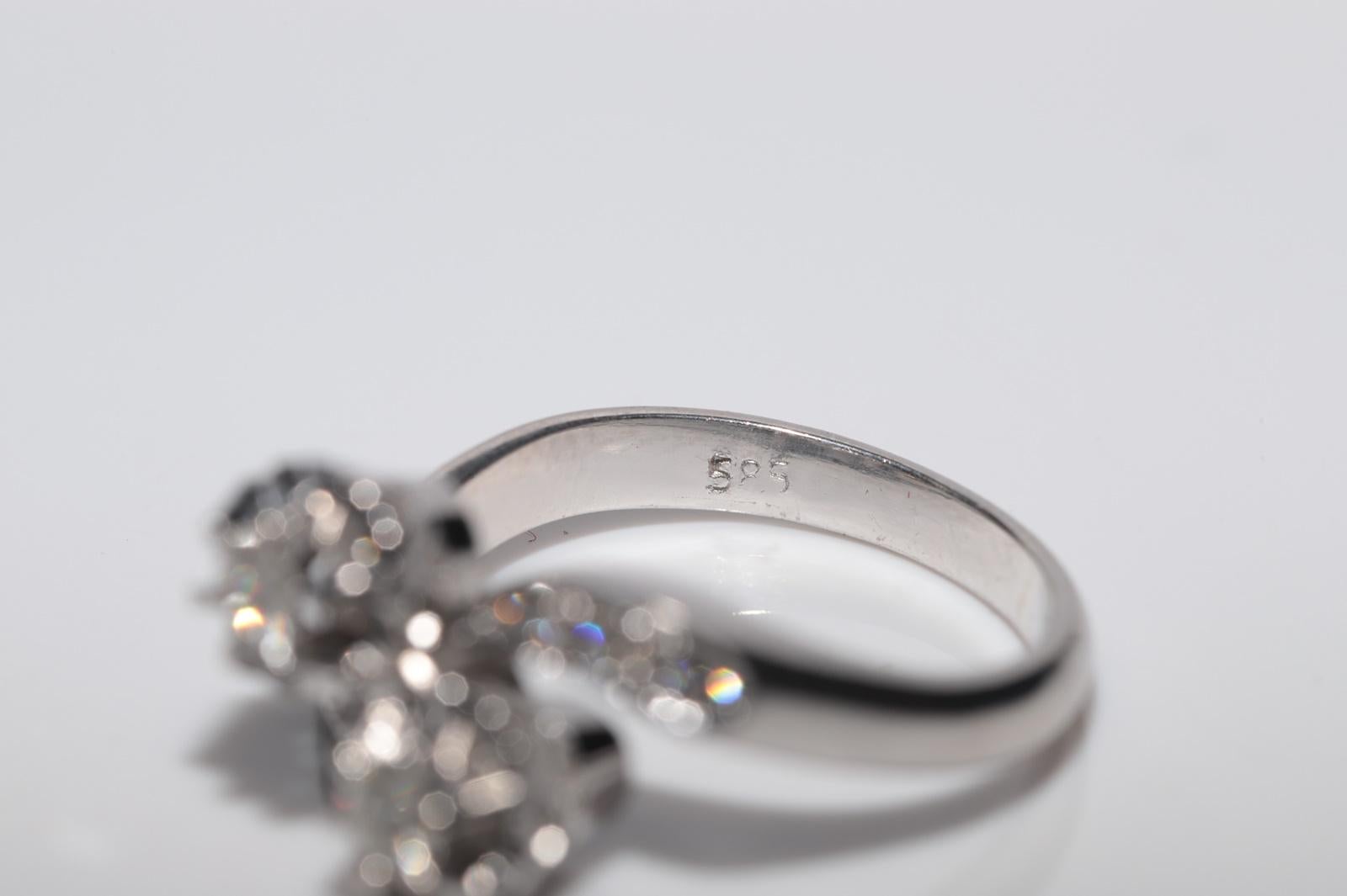 Vintage Circa 1980s 14k White Gold Natural Diamond Decorated Ring For Sale 5