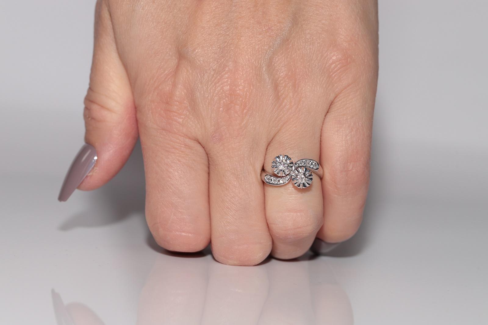 Vintage Circa 1980s 14k White Gold Natural Diamond Decorated Ring For Sale 7