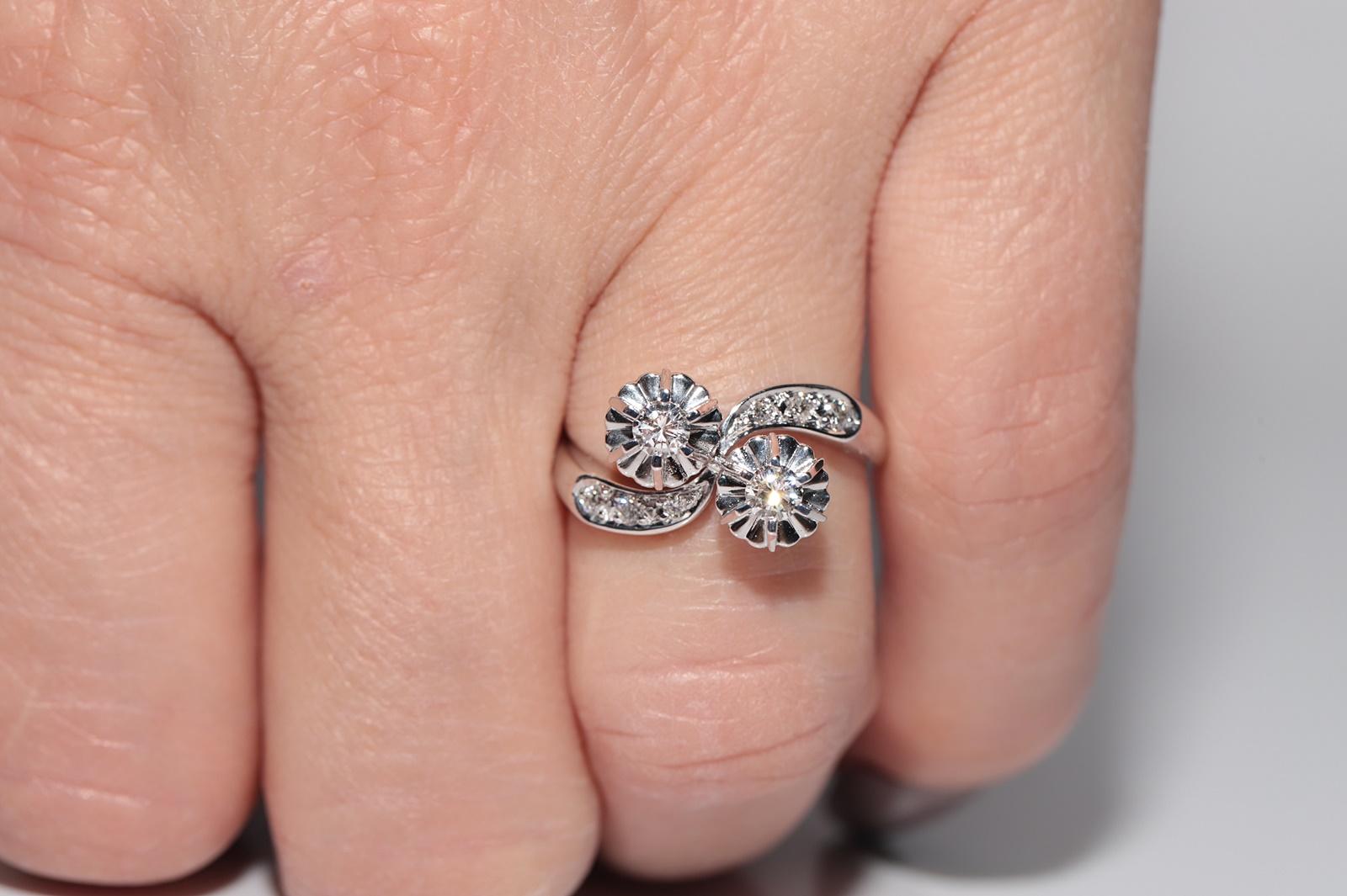 Vintage Circa 1980s 14k White Gold Natural Diamond Decorated Ring For Sale 8
