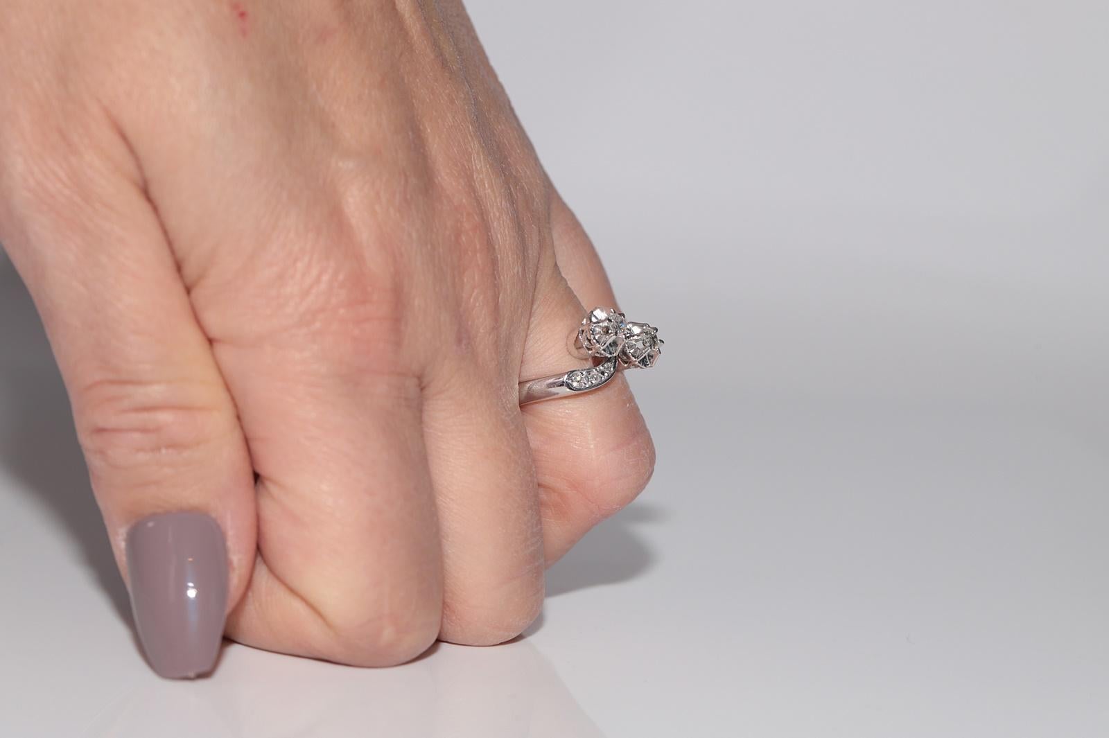 Vintage Circa 1980s 14k White Gold Natural Diamond Decorated Ring For Sale 9