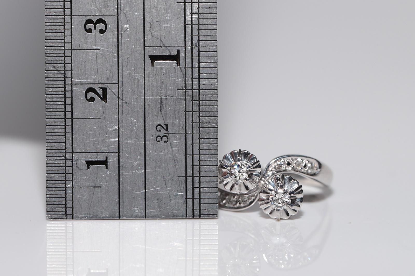 Vintage Circa 1980s 14k White Gold Natural Diamond Decorated Ring For Sale 3