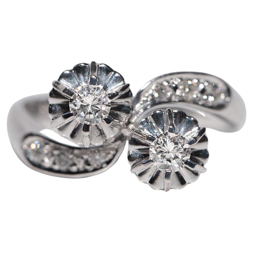 Anello decorato con diamanti naturali in oro bianco 14k, vintage, circa anni
80