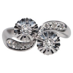 Anello decorato con diamanti naturali in oro bianco 14k, vintage, circa anni
80