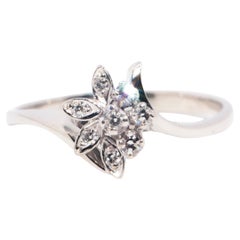 18 Karat Weißgold Diamant-Blumen-Cluster-Ring, Vintage, um 1980er Jahre