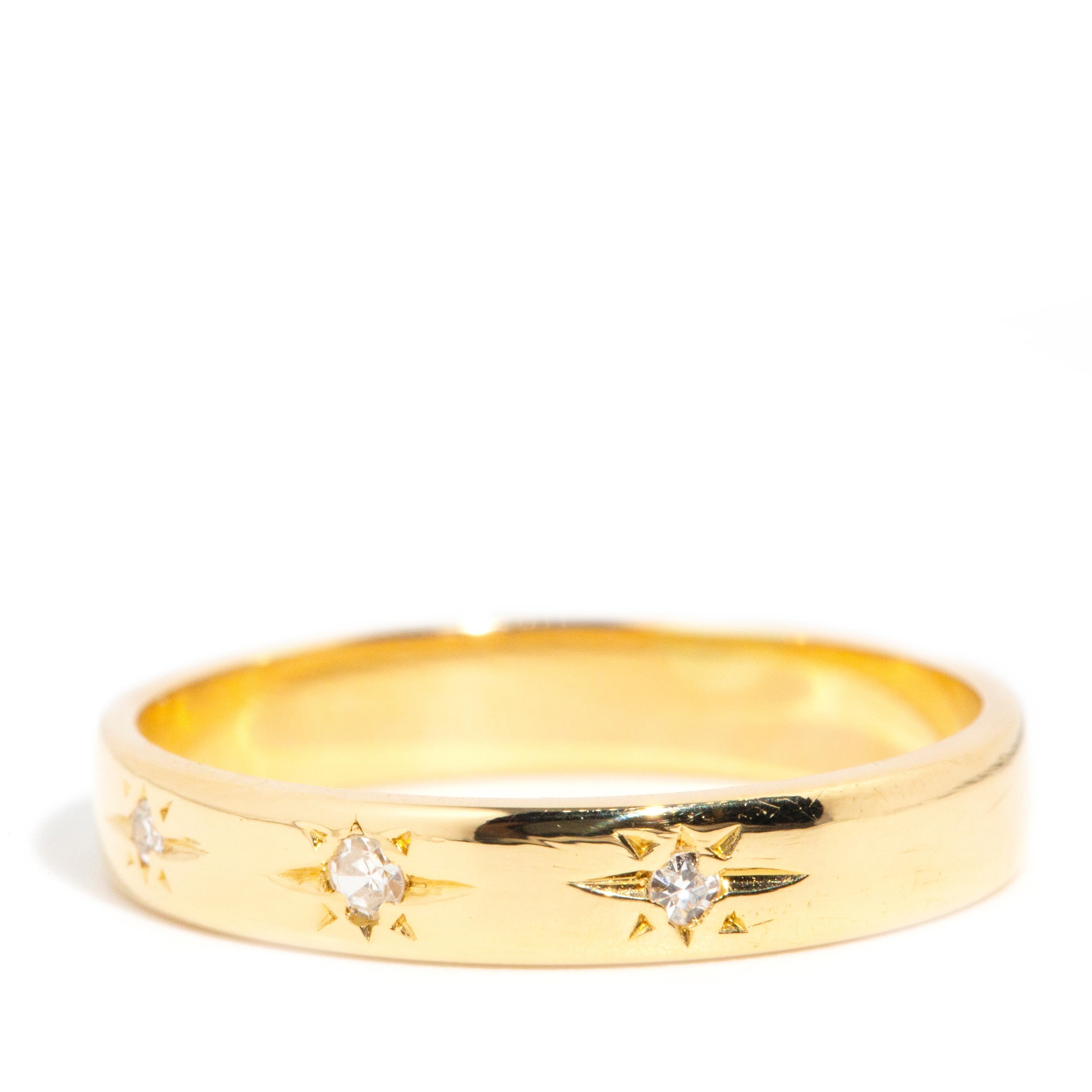 Vintage-Diamantband aus 18 Karat Gelbgold mit drei Steinen, ca. 1980er Jahre (Moderne)