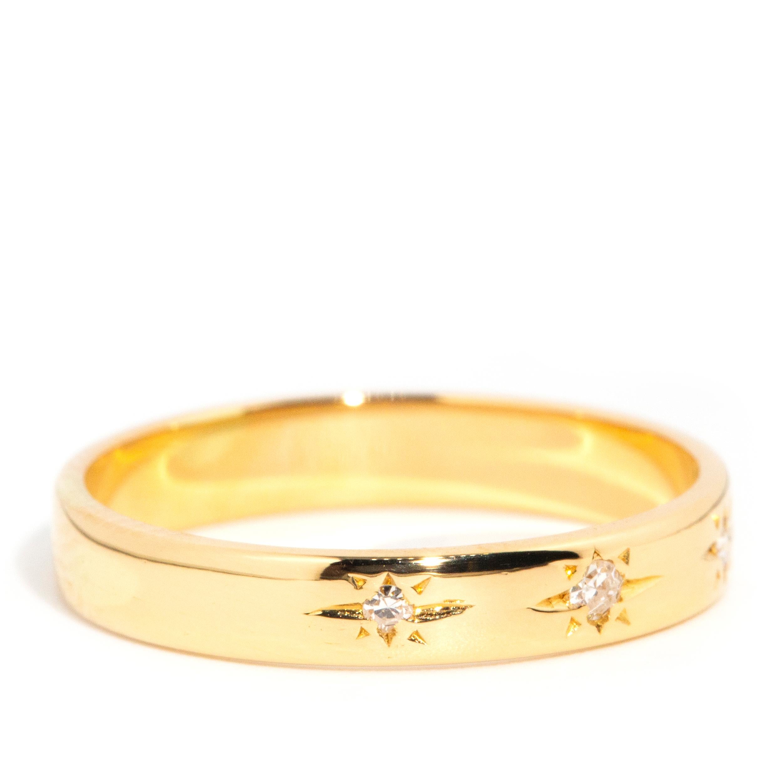 Vintage-Diamantband aus 18 Karat Gelbgold mit drei Steinen, ca. 1980er Jahre für Damen oder Herren