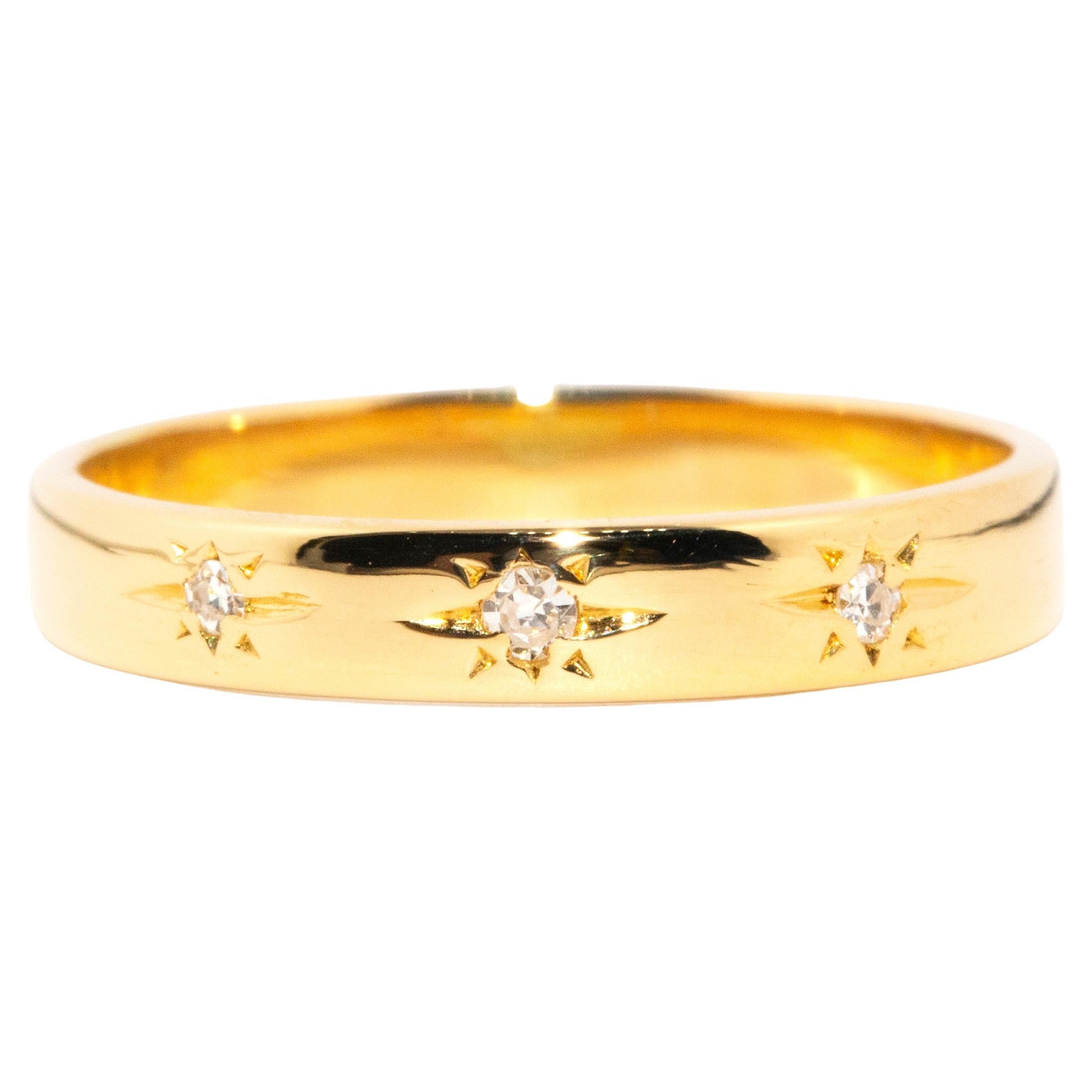 Vintage-Diamantband aus 18 Karat Gelbgold mit drei Steinen, ca. 1980er Jahre
