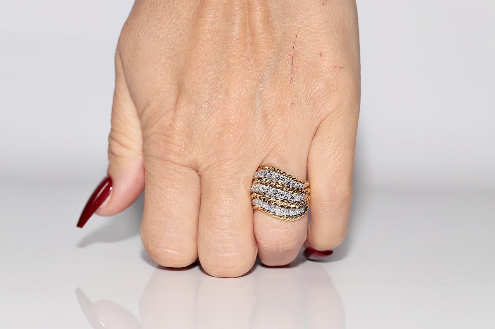 Vintage Circa 1980s 18k Gold Handcrafted 18k Gold Natural Diamond Rope Ring For Sale 6