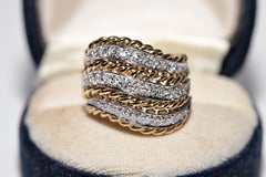 Vintage Circa 1980s 18k Gold Handcrafted 18k Gold Natural Diamond Rope Ring
