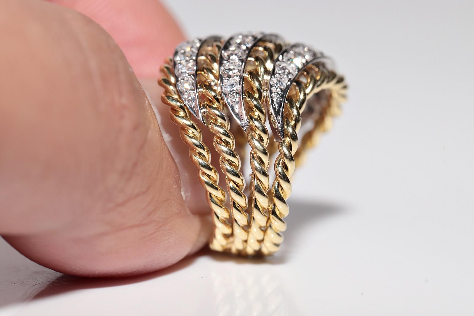 Vintage Circa 1980s 18k Gold Handcrafted 18k Gold Natural Diamond Rope Ring For Sale 1