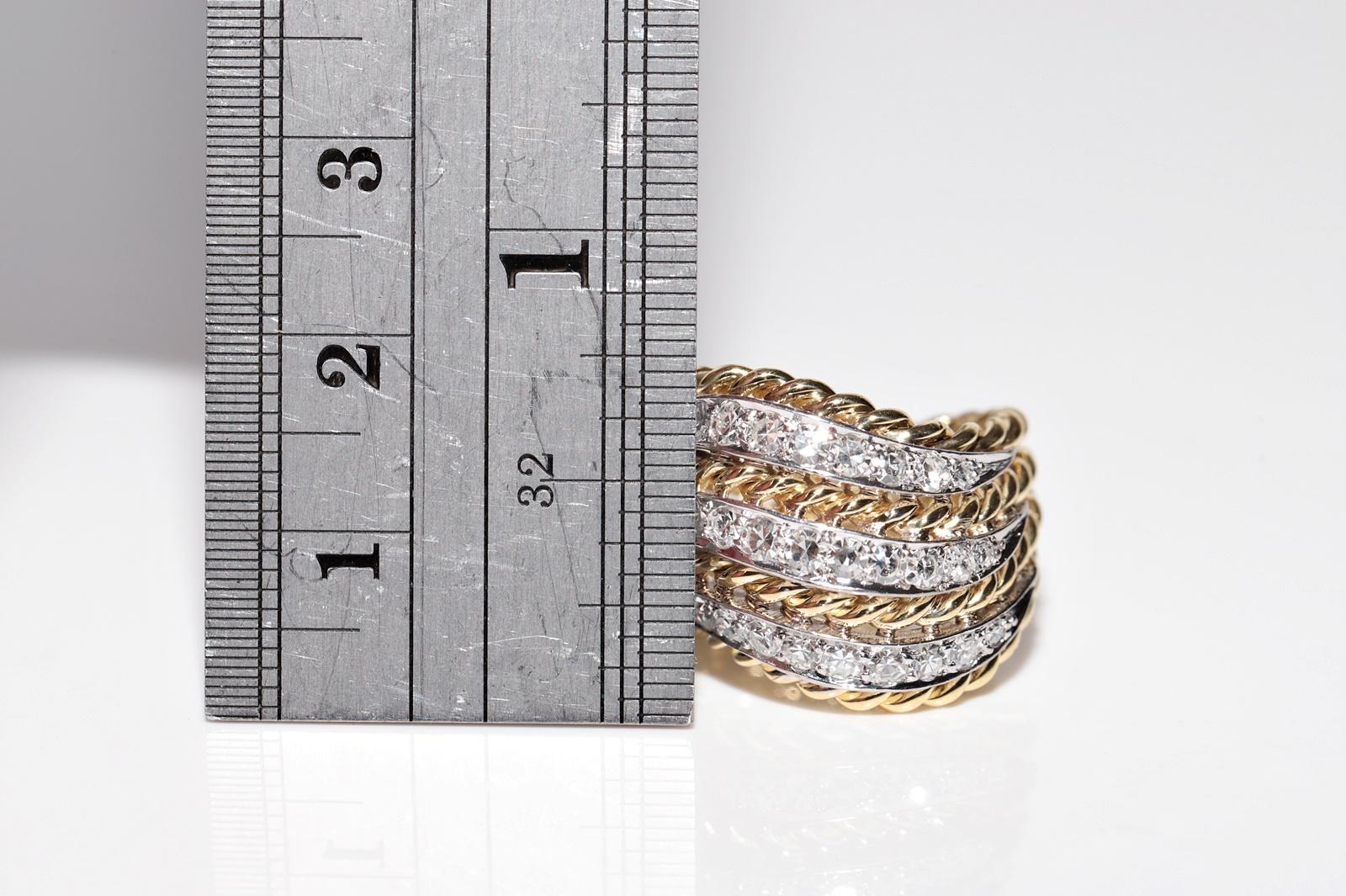 Vintage Circa 1980s 18k Gold Handcrafted 18k Gold Natural Diamond Rope Ring For Sale 3