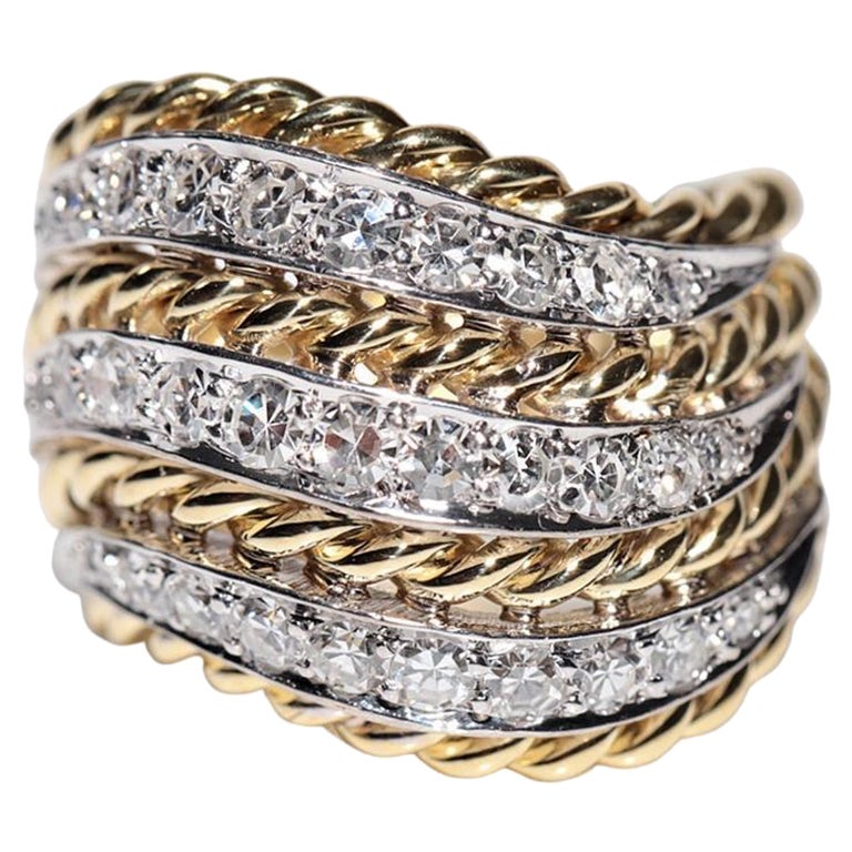 Vintage By, circa anni
80, Anello in oro 18 carati con diamanti naturali lavorato a mano