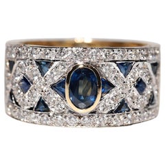 Vintage Circa 1980s 18k Gold Handcrafted Natural Diamond And Sapphire Ring