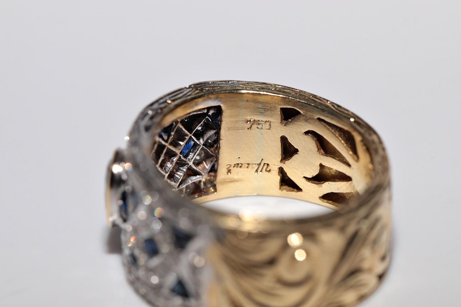 Anello d'oro 18 carati d'epoca, circa anni '80, con diamanti naturali e zaffiri, realizzato a mano in vendita 5