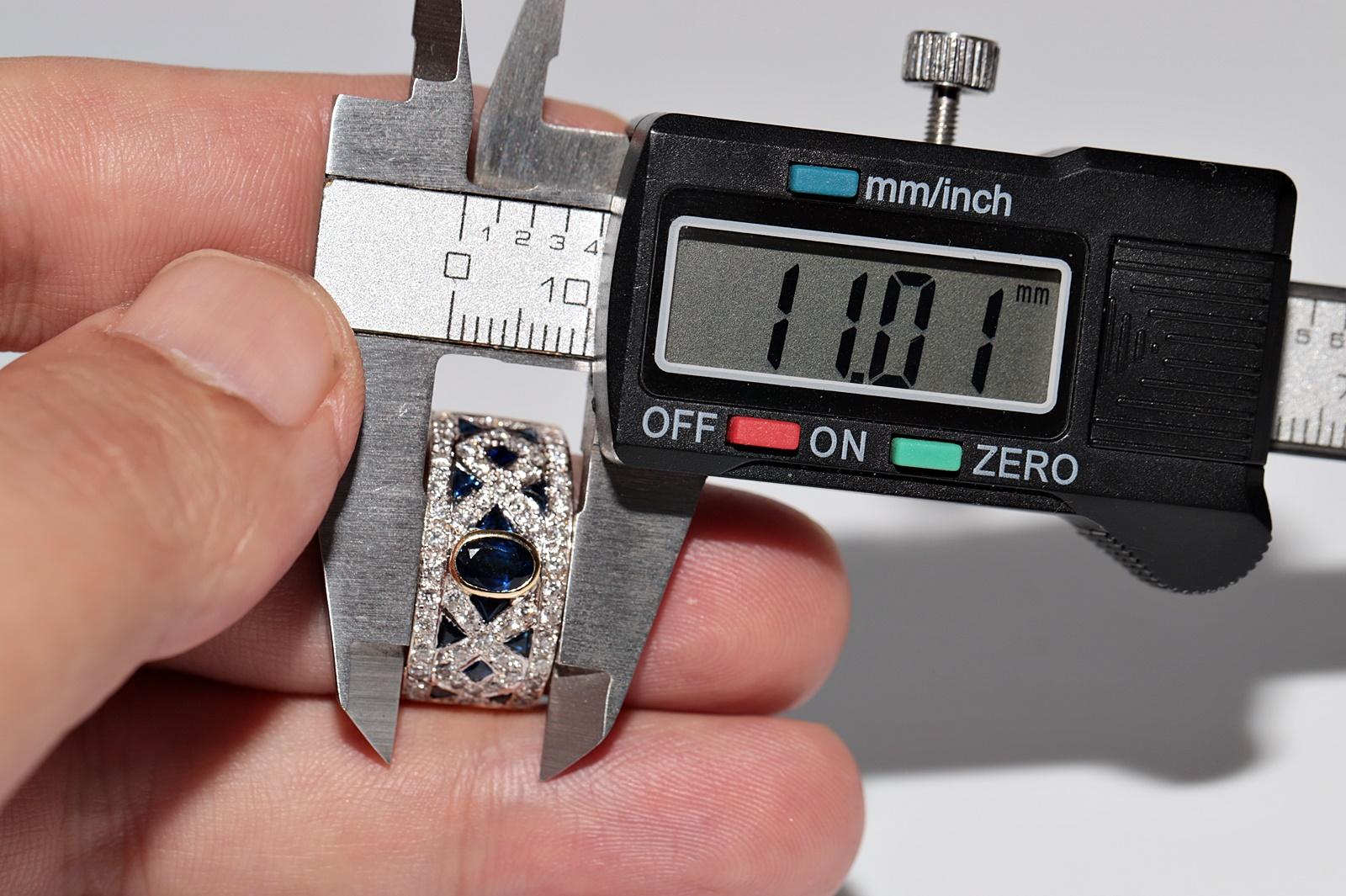 Anello d'oro 18 carati d'epoca, circa anni '80, con diamanti naturali e zaffiri, realizzato a mano in vendita 7