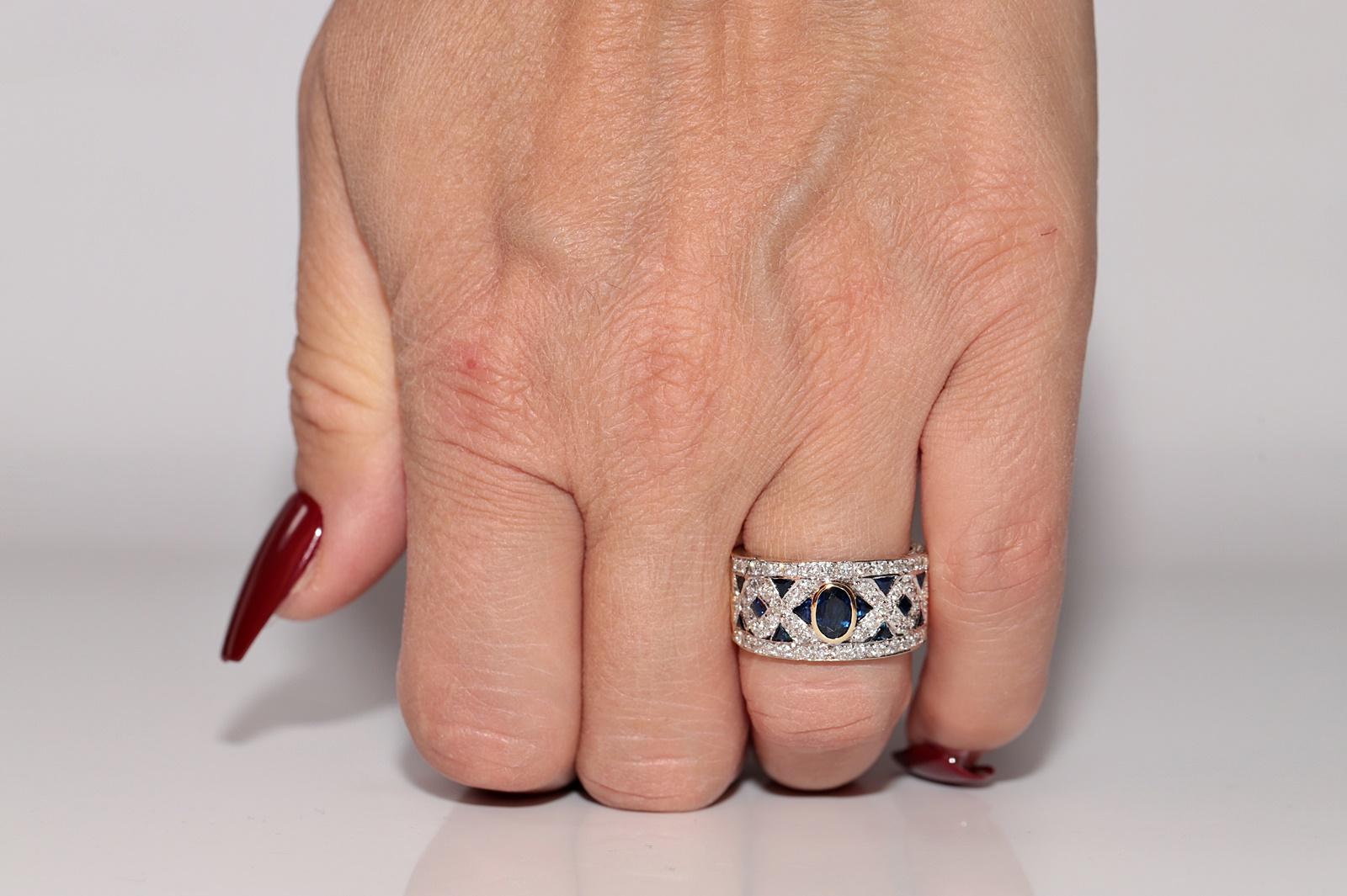 Anello d'oro 18 carati d'epoca, circa anni '80, con diamanti naturali e zaffiri, realizzato a mano in vendita 10