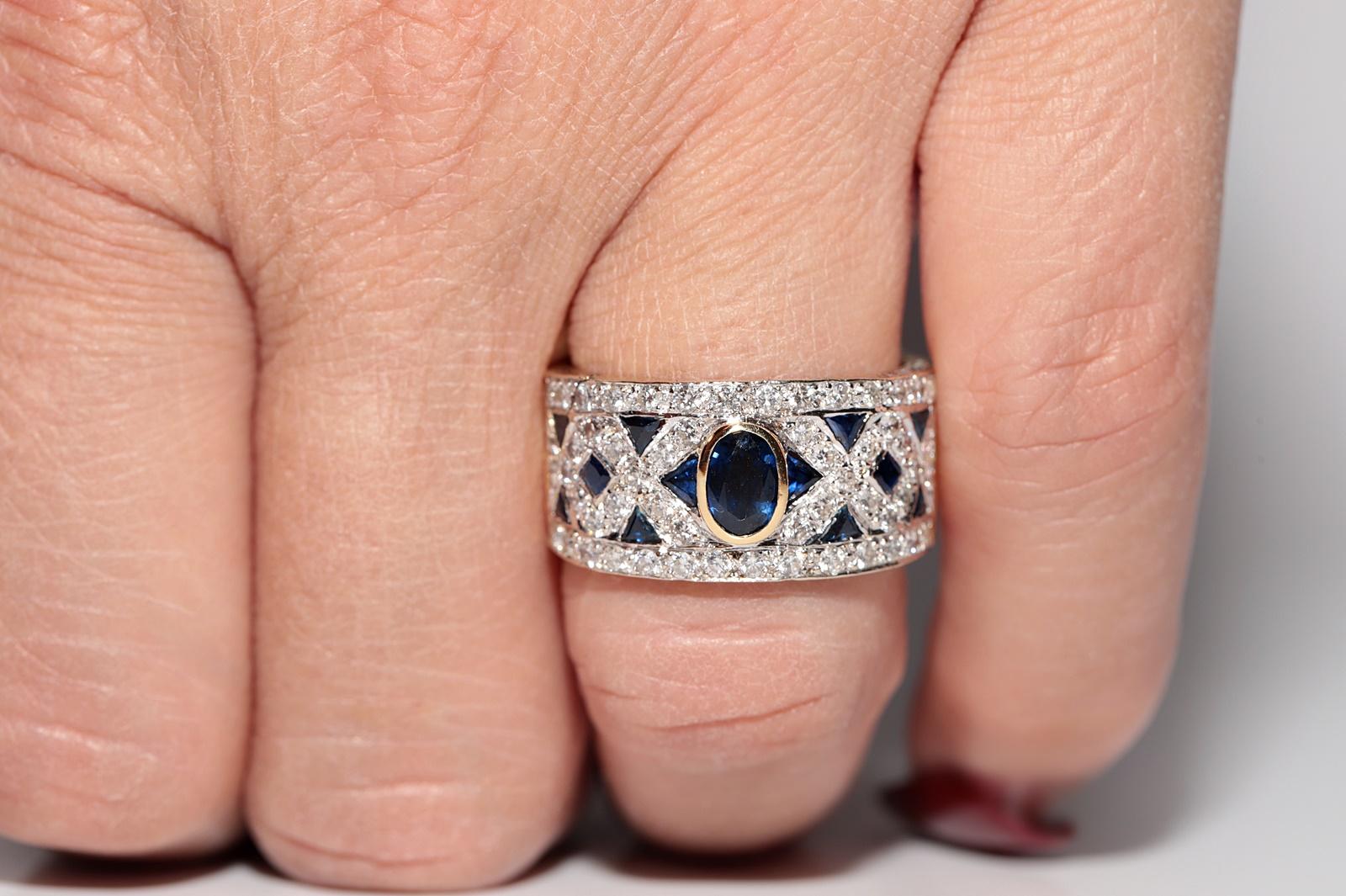 Anello d'oro 18 carati d'epoca, circa anni '80, con diamanti naturali e zaffiri, realizzato a mano in vendita 11