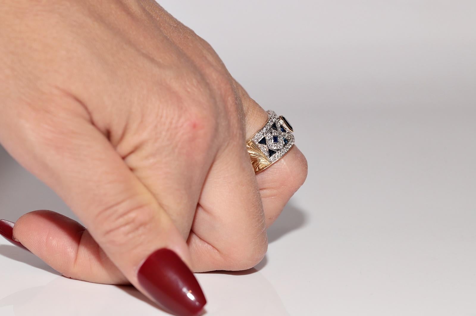 Anello d'oro 18 carati d'epoca, circa anni '80, con diamanti naturali e zaffiri, realizzato a mano in vendita 12