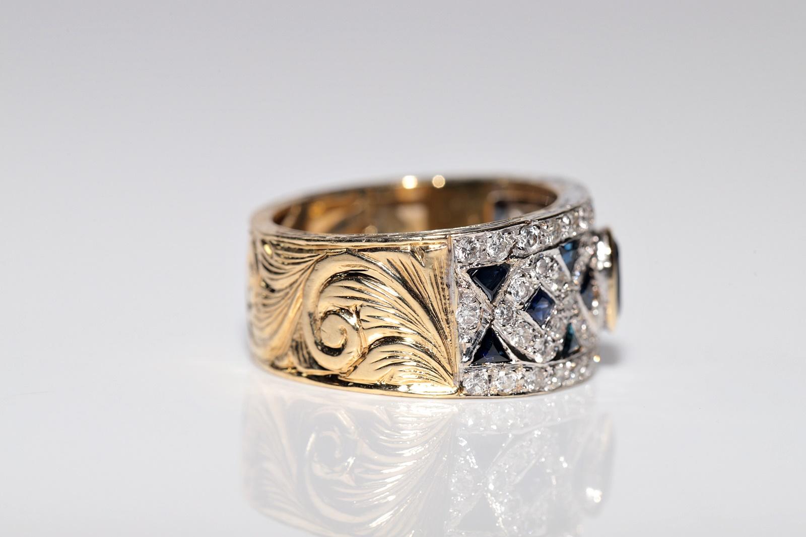 Anello d'oro 18 carati d'epoca, circa anni '80, con diamanti naturali e zaffiri, realizzato a mano In condizioni buone in vendita a Fatih/İstanbul, 34