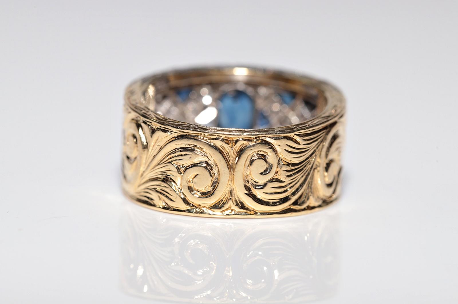 Donna Anello d'oro 18 carati d'epoca, circa anni '80, con diamanti naturali e zaffiri, realizzato a mano in vendita