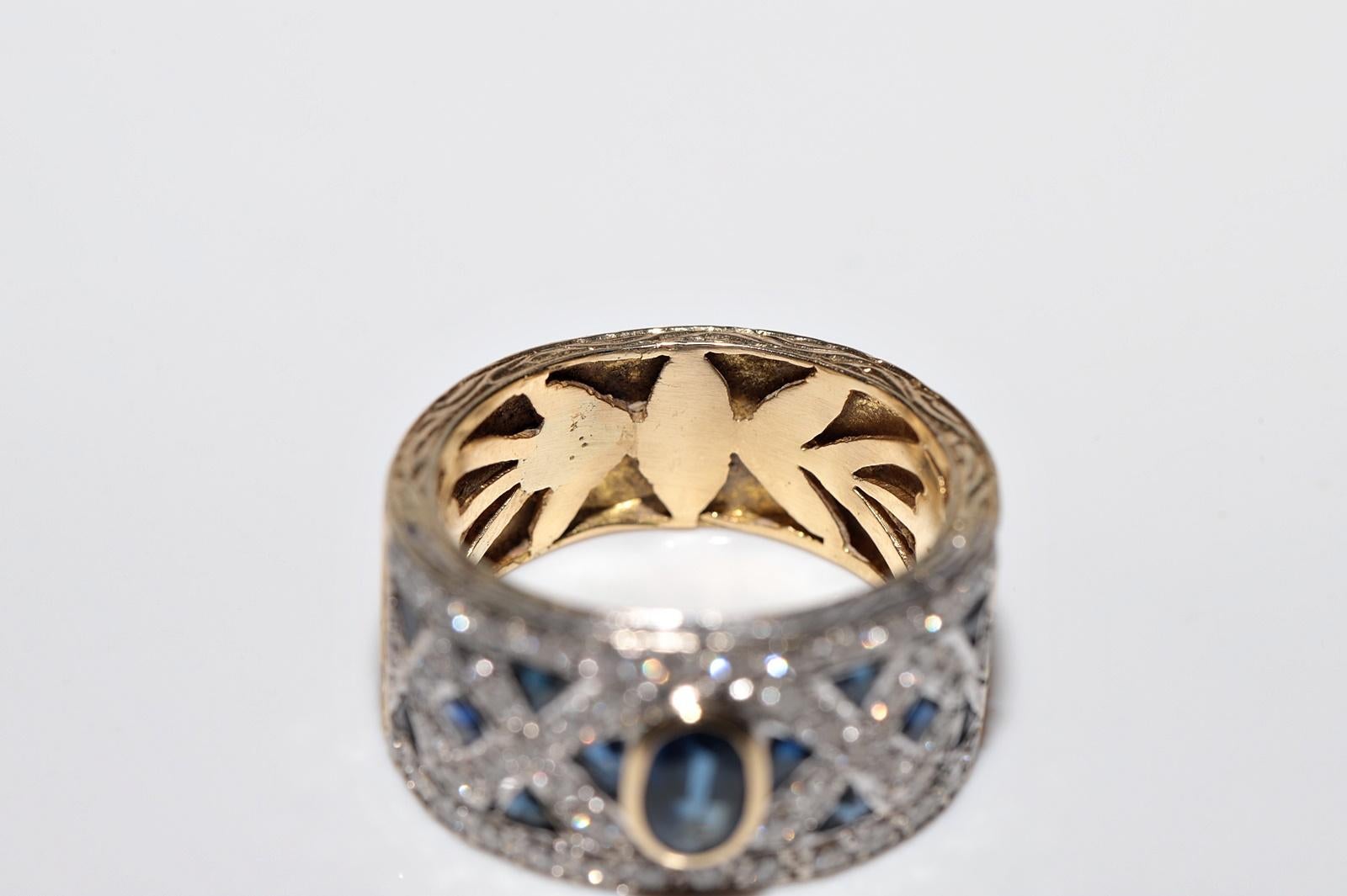 Anello d'oro 18 carati d'epoca, circa anni '80, con diamanti naturali e zaffiri, realizzato a mano in vendita 2