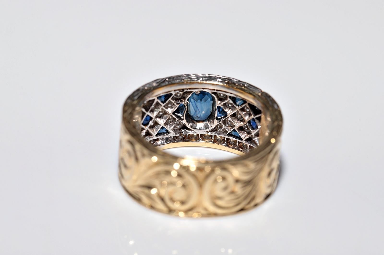 Anello d'oro 18 carati d'epoca, circa anni '80, con diamanti naturali e zaffiri, realizzato a mano in vendita 3