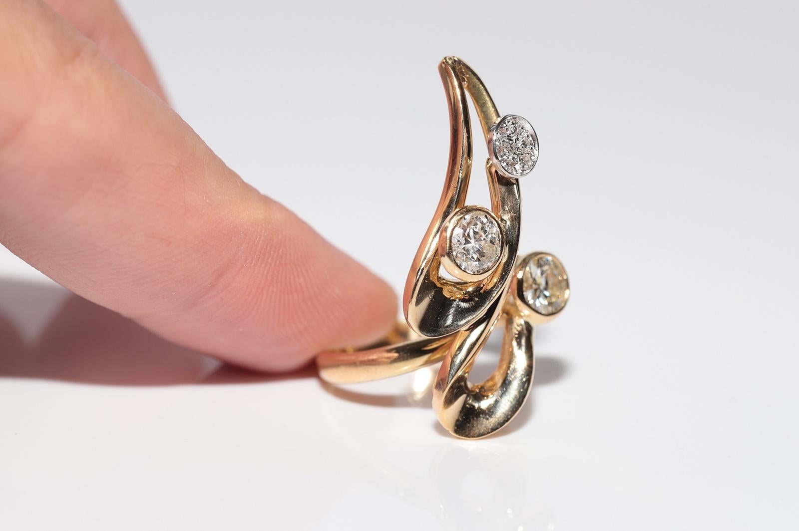 Vintage Circa 1980er Jahre 18k Gold Handgefertigt  Natürlicher Diamant dekoriert starker Ring im Zustand „Gut“ im Angebot in Fatih/İstanbul, 34